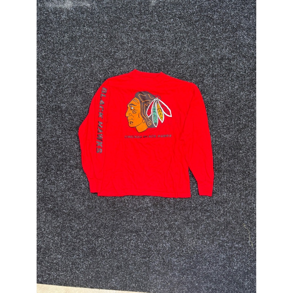 Vintage Miller Chicago Black Hawks Long Sleeve Shirt Red Made in USA Small